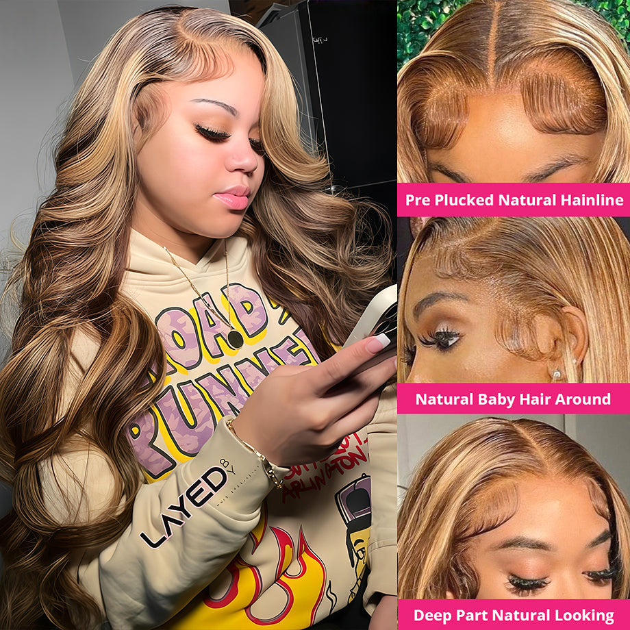P4/27 Highlight Body Wave HD Lace Front Wig – 13x4 Transparent Lace Human Hair