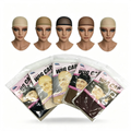 Stretch wig caps shown in multiple shades with packaged wig cap sets