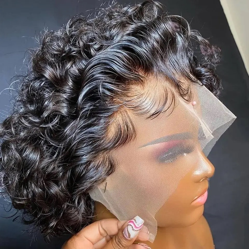 Curly Pixie Cut Wig – 13x4 HD lace frontal short bob detail