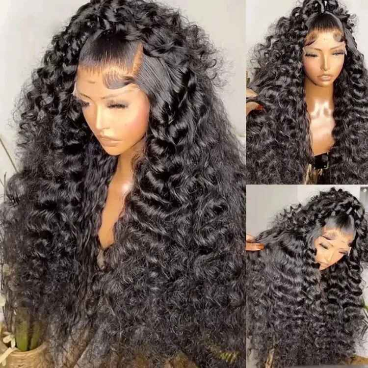 30-40 Inch Water Deep Wave HD Lace Front Wig 13x4 13x6 Preplucked Curly Human Hair Natural Black