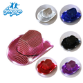 Color-changing LED cowboy hats shown in pink, red, black, blue, purple, and silver