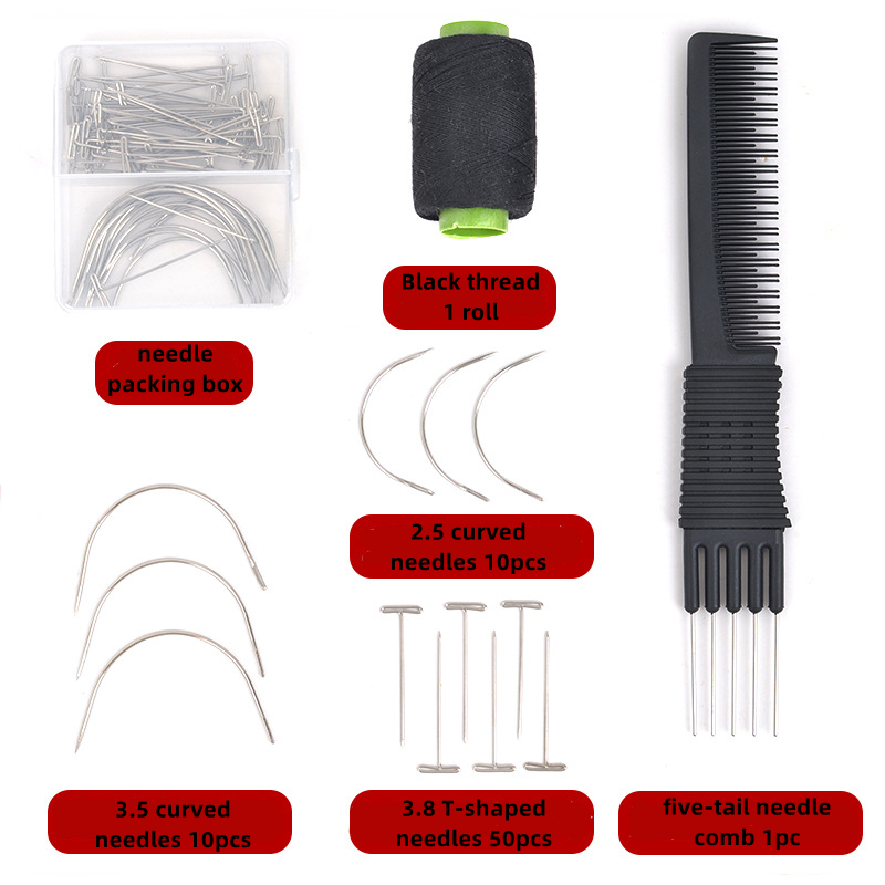Complete wig making tool set with needles, pins, thread and comb