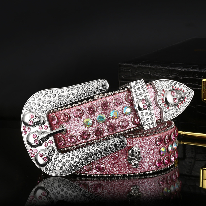 Pink glitter western belt with rhinestones and silver buckle
