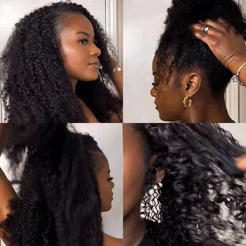 Deep curl hair extensions multiple styling views – side, updo, length