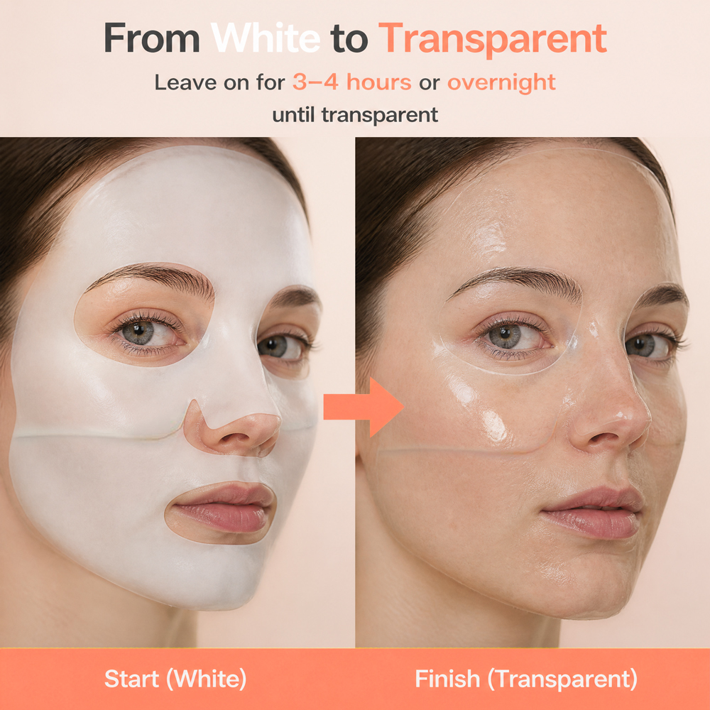 How to use - white to transparent overnight hydrogel mask