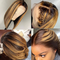 Ombre Highlight Blonde Short Bob Wig – 4x4 lace closure style shots
