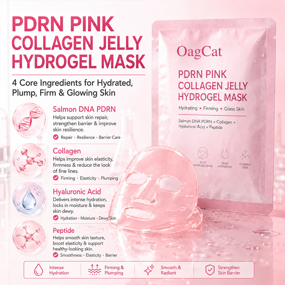 PDRN Pink Collagen Jelly Hydrogel Mask 4 core ingredients: Salmon DNA PDRN, Collagen, Hyaluronic Acid, Peptide