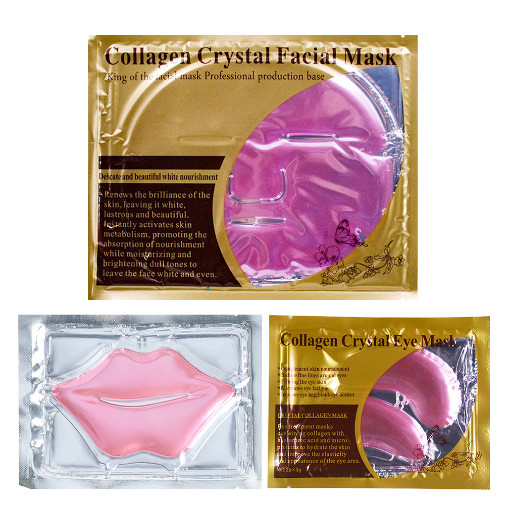 Collagen Crystal Facial Mask set including face mask, lip mask, and eye mask
