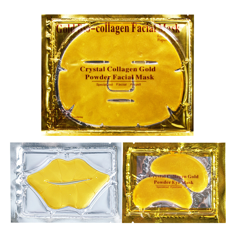 Crystal Collagen Gold Powder Facial Mask set with lip mask and eye mask
