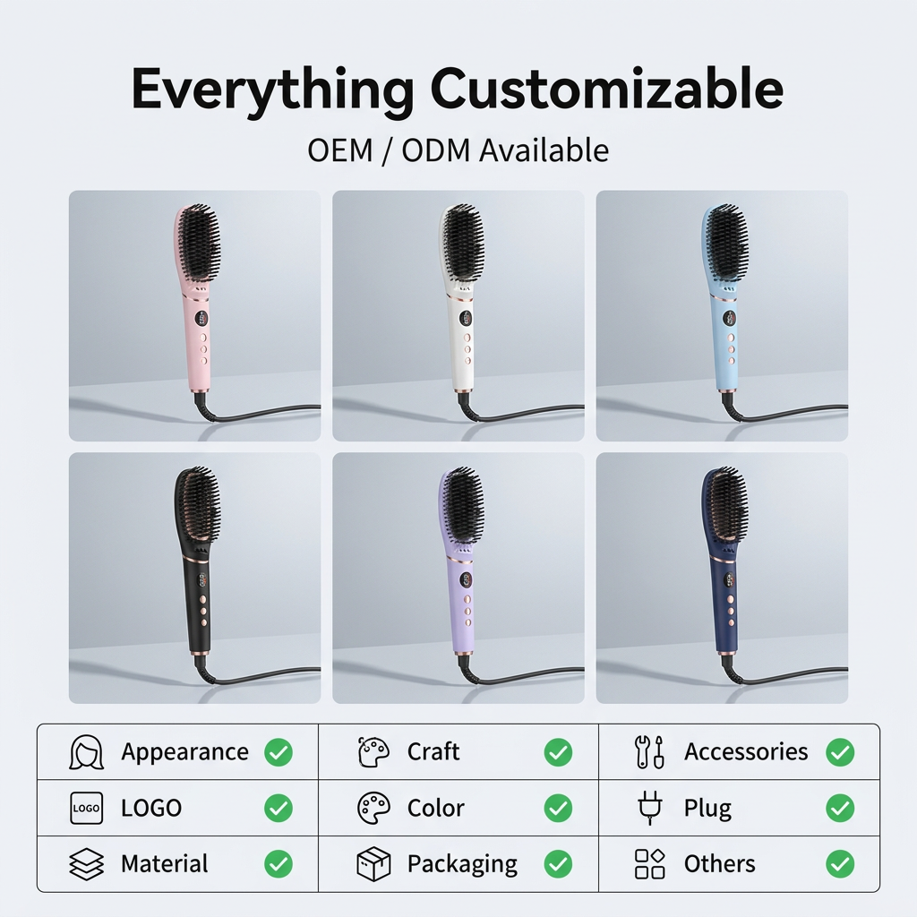 Hair straightening brush shown in multiple color options