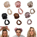 Heatless satin curler sets in neutral colors with overnight curl results