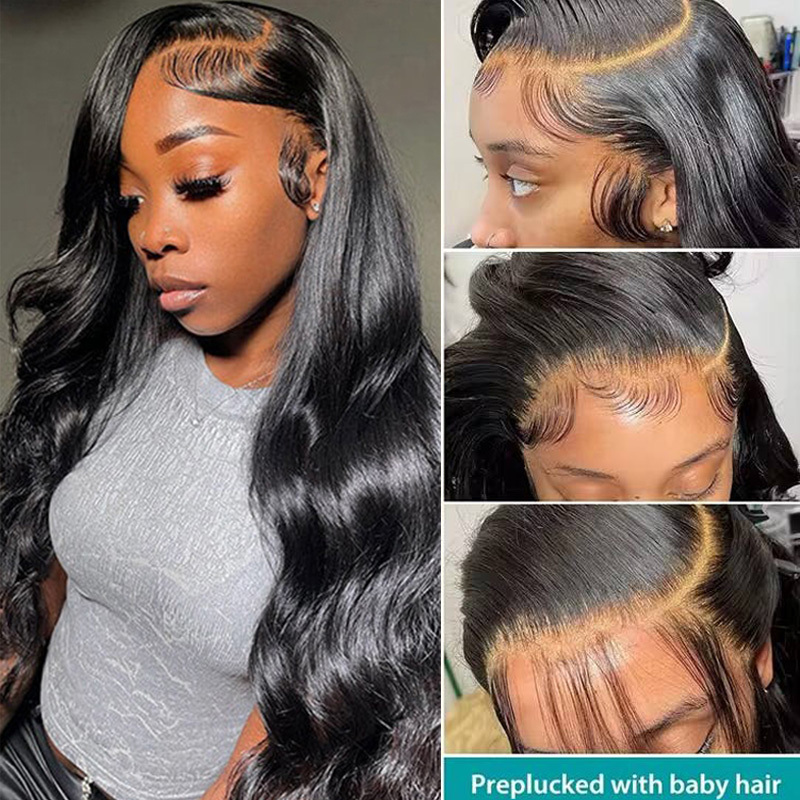 Indian Remy Body Wave Lace Front Wig Preplucked with Baby Hair Natural Black