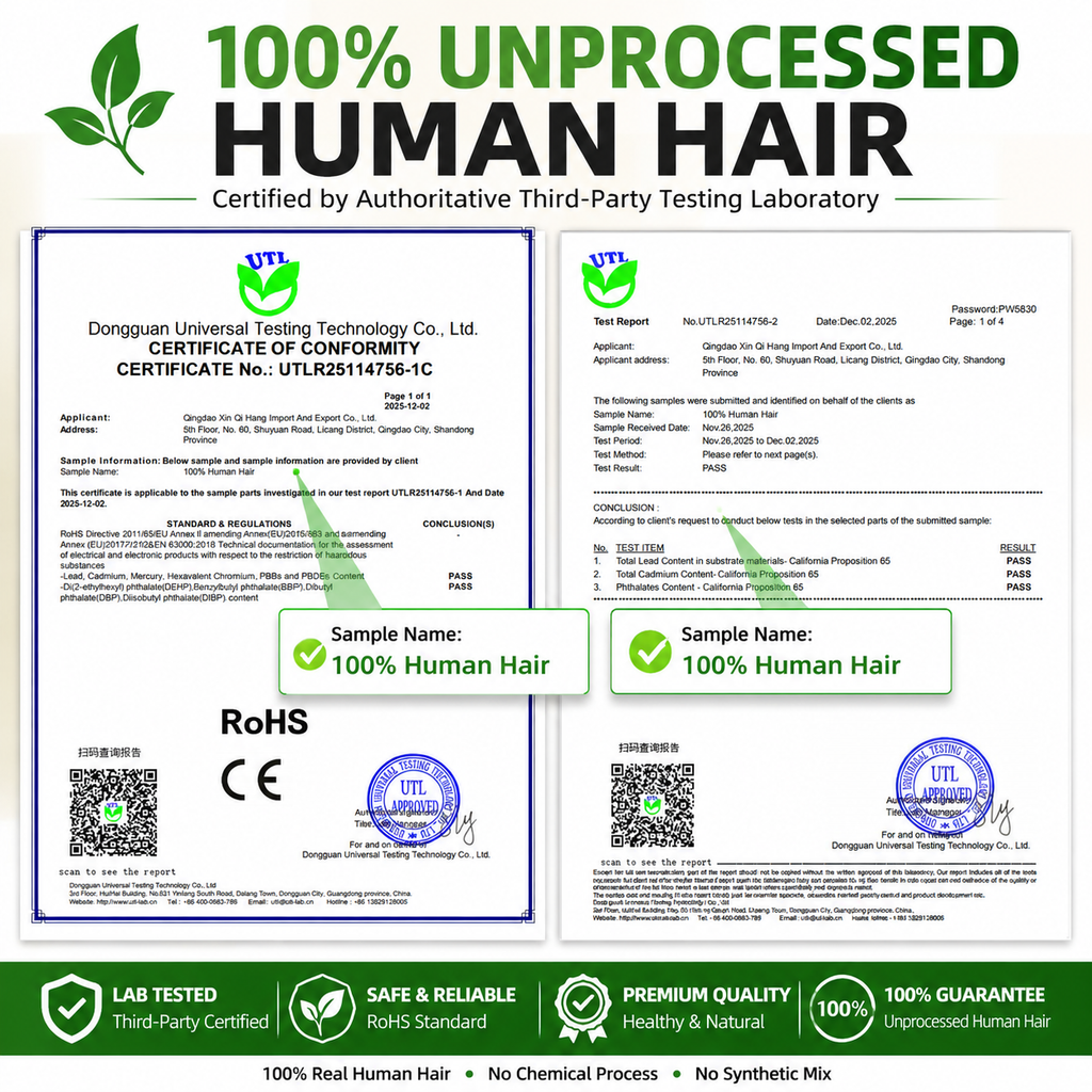 100% Unprocessed Human Hair Lab Certified RoHS CE Certified