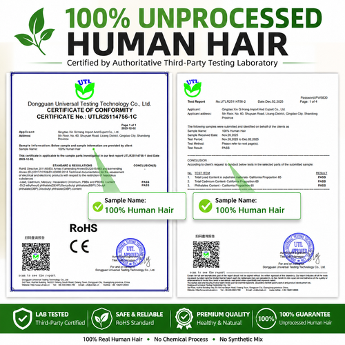 100% Unprocessed Human Hair Lab Certified RoHS CE Certified